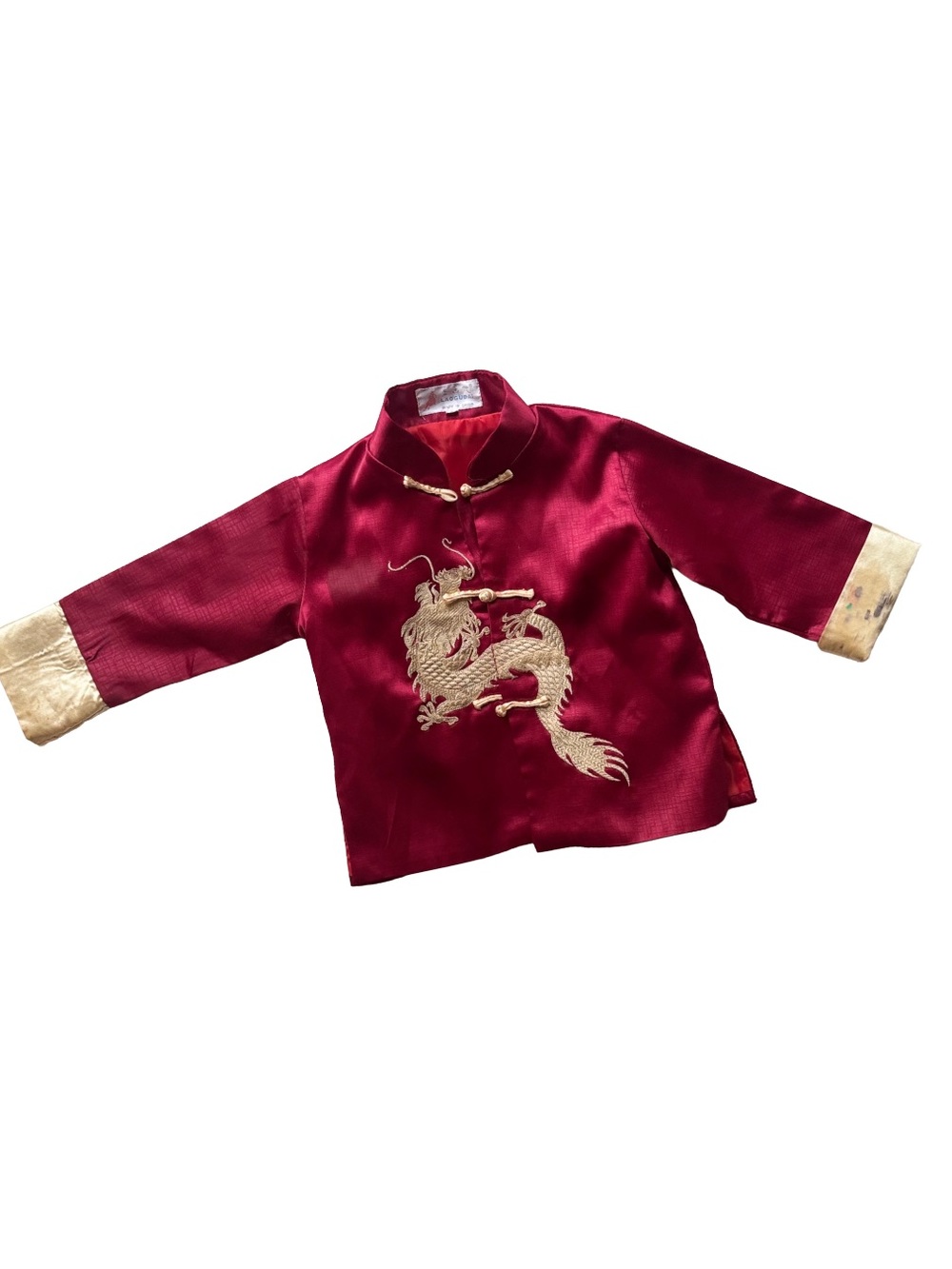 Laoguda Jacket Dragon Oriental Silk Lined Red Ivory Embroidered Size 2